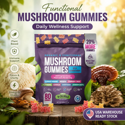 USA Stock Mixed Fruit Flavor Mushroom Complex Gummies Low Calorie Supplement