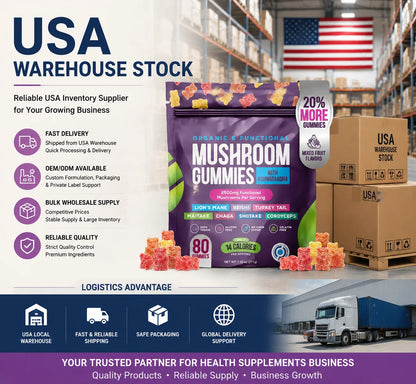 USA Stock Mixed Fruit Flavor Mushroom Complex Gummies Low Calorie Supplement